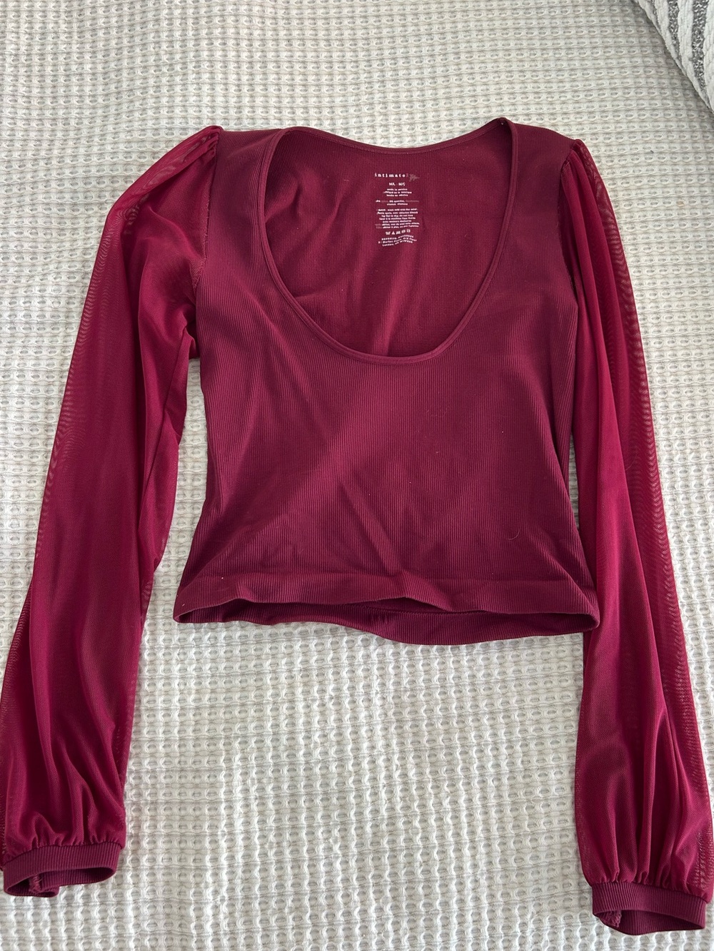 Free people burgundy mesh long sleeve top size medium / large